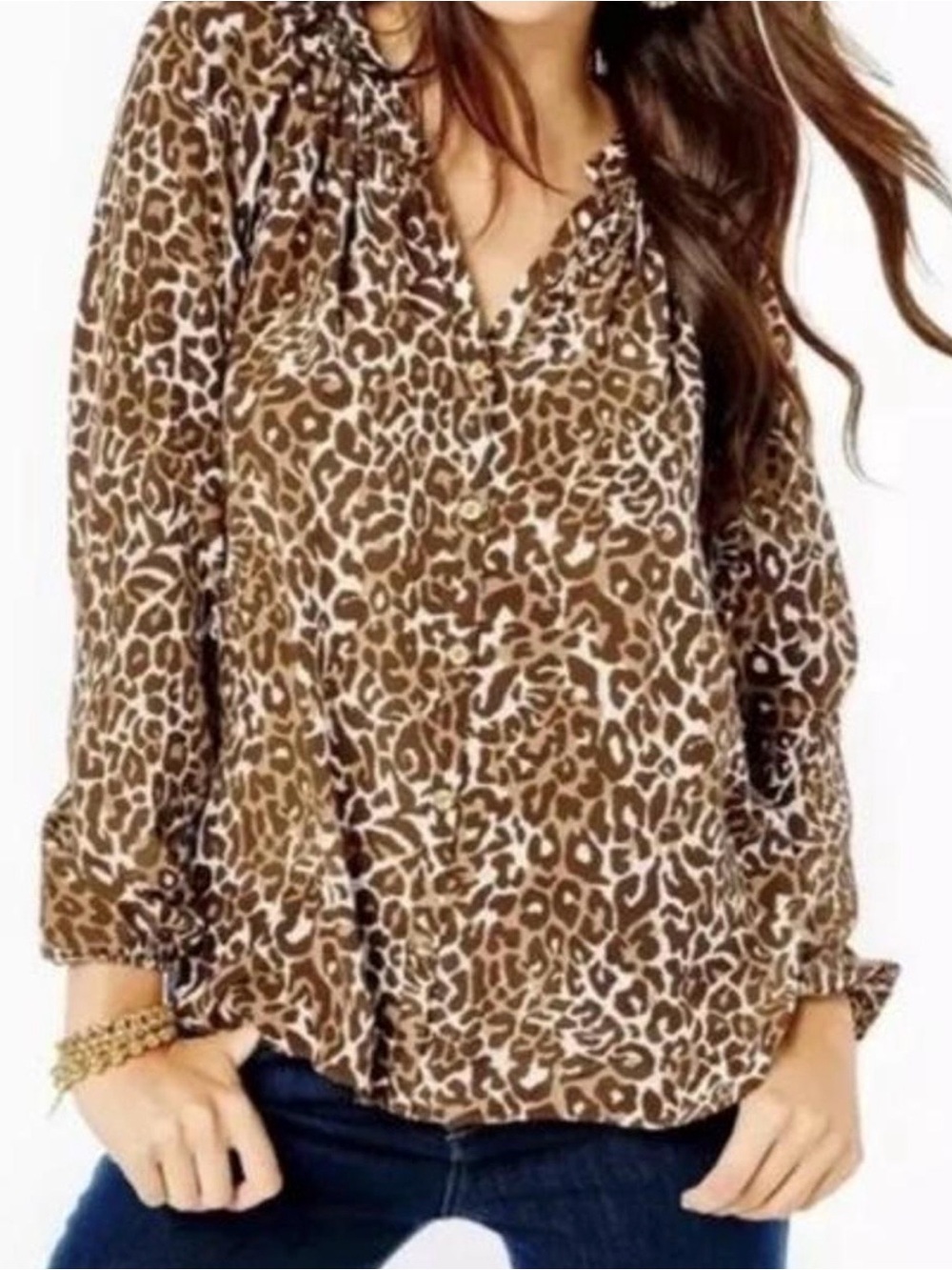 Lilly Pulitzer Brown Leopard Print V-Neck Blouse